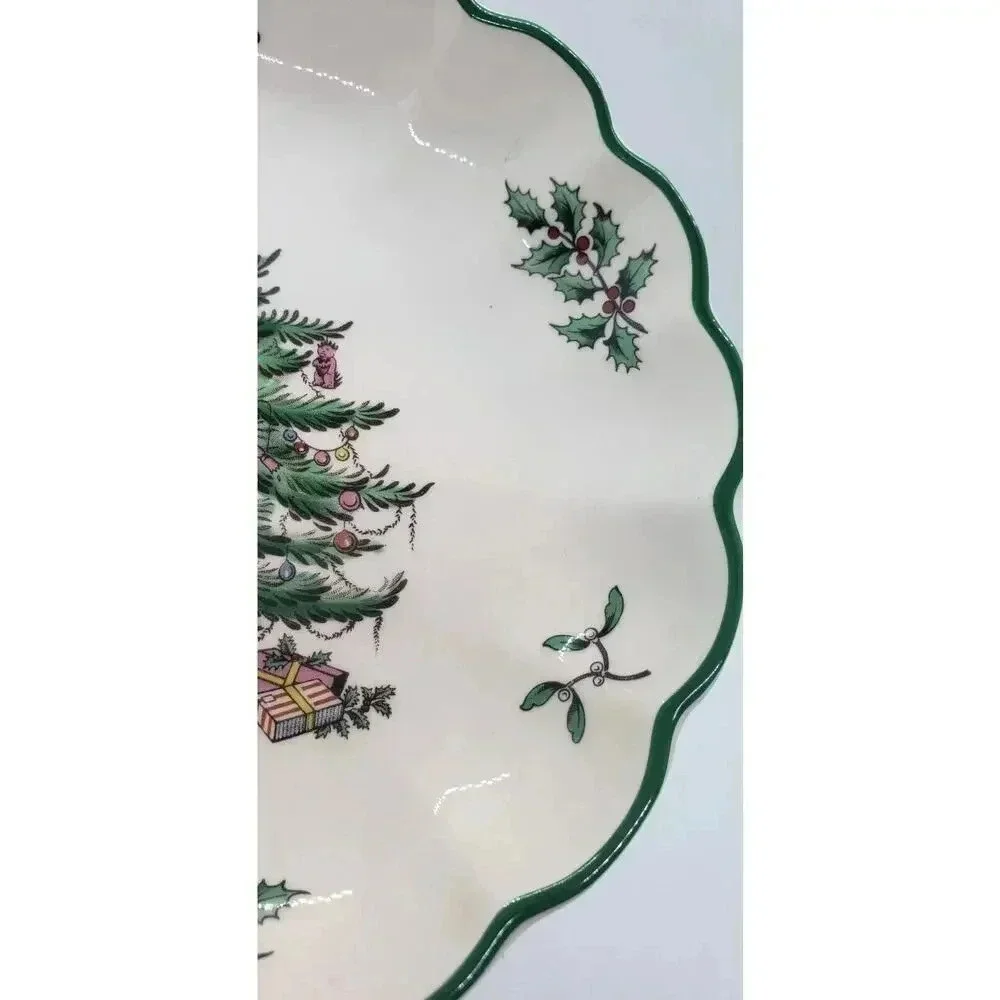 Vintage SPODE Christmas Tree bowl Dish Scalloped edge Decor Gift Vanity